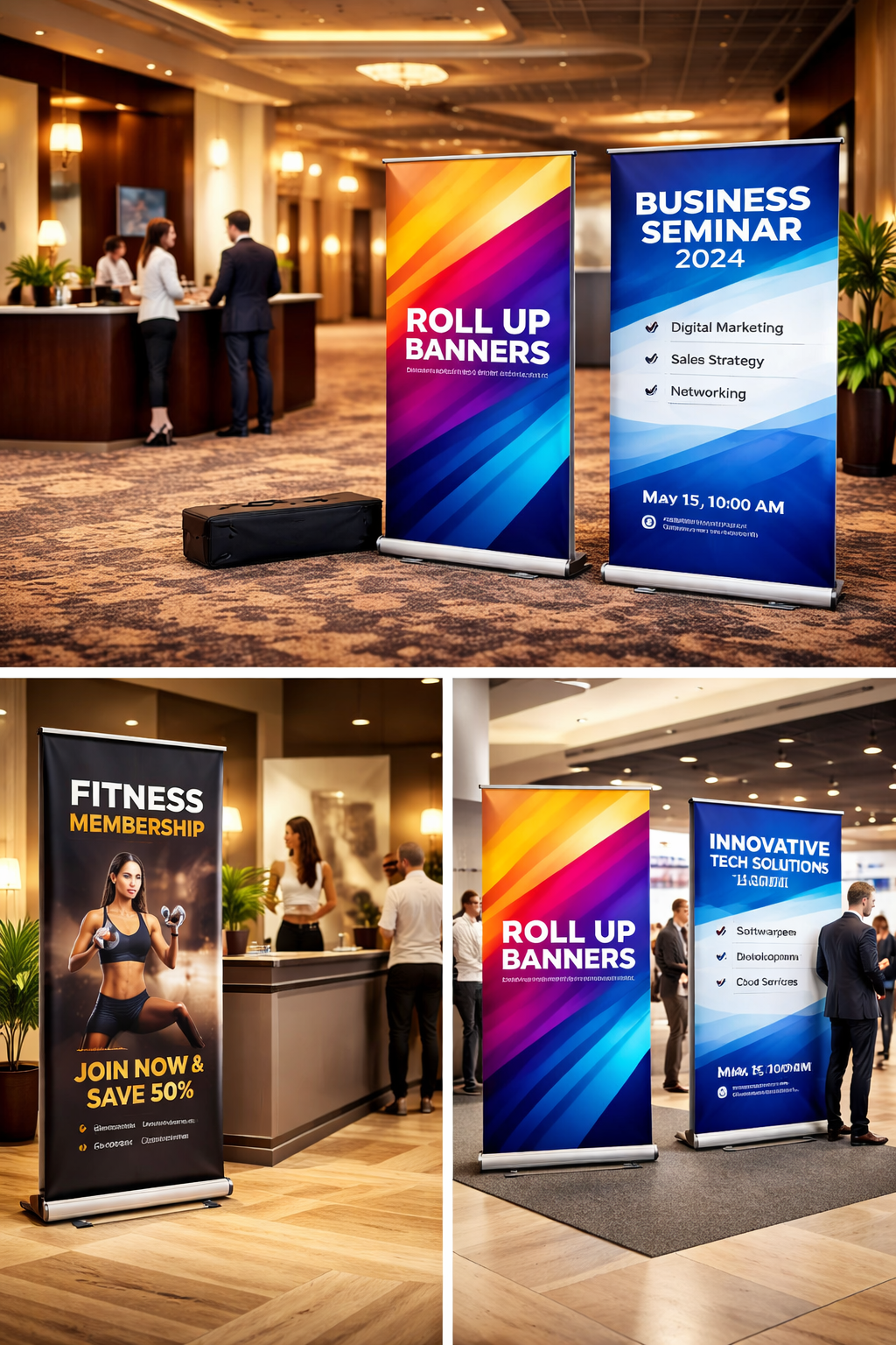 Portable roll up banner stand for exhibition and event use in Singapore